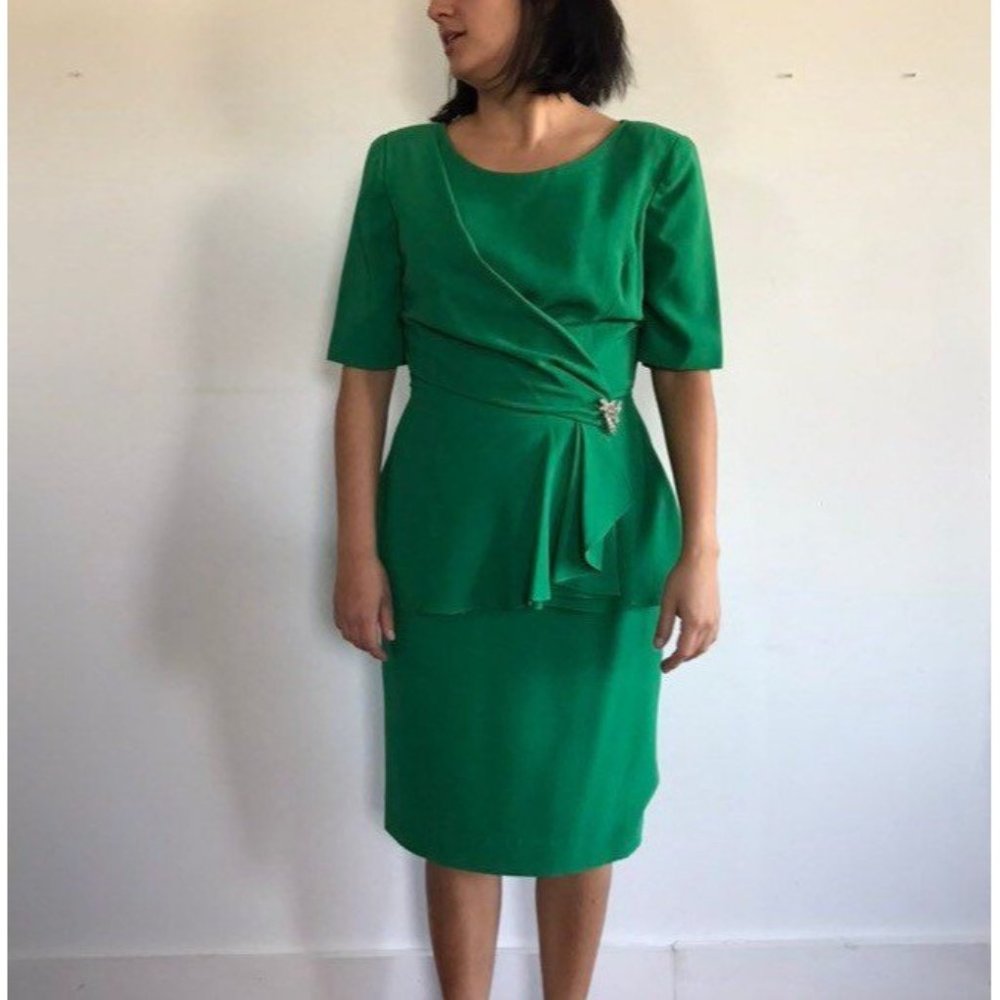 vtg green holiday dress, vintage green party dress